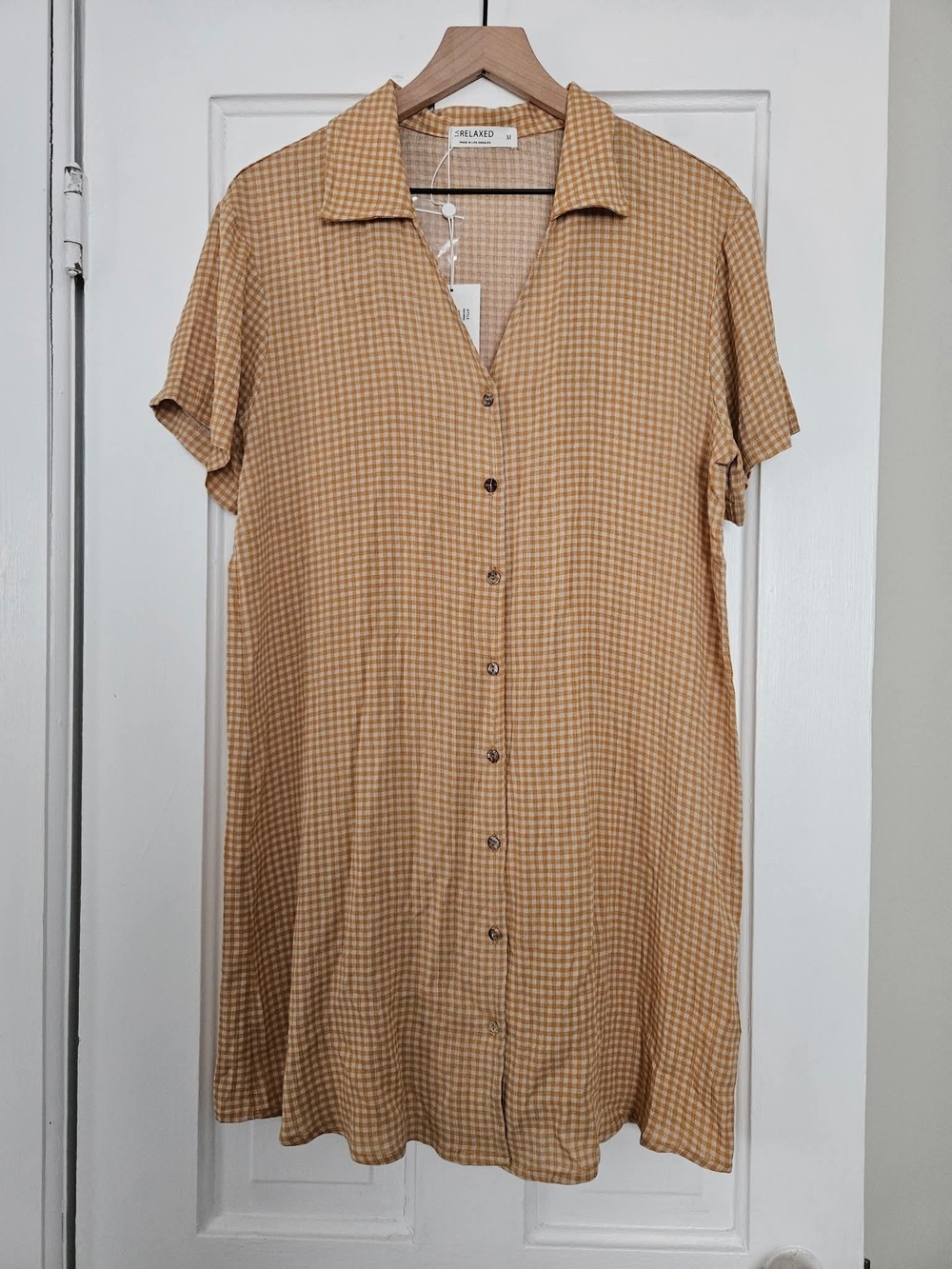 NWT Yellow Gingham Button-Front Shirt Dress